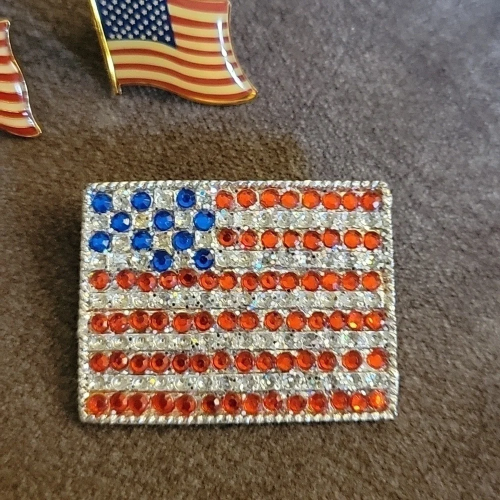 3/$30 American Flag Fourth of July Brooch Army Navy Lapel Hat Pins